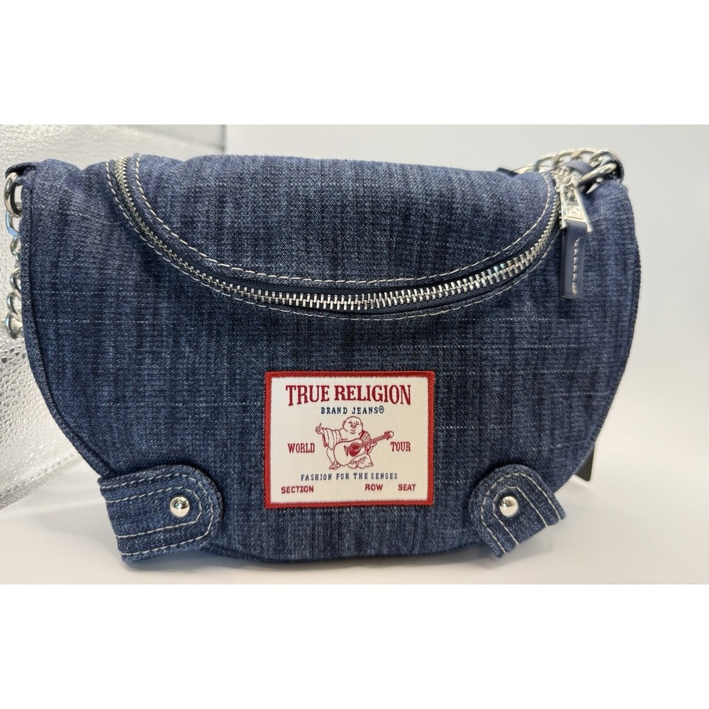 True Religion Women's Mini Travel Shoulder Bag Blue Denim New With Tags